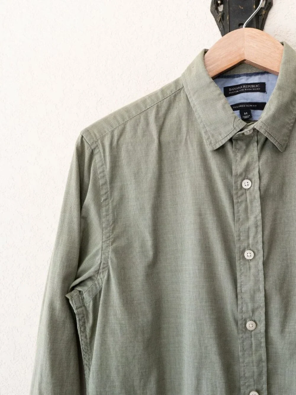 Banana Republic Custom 078 Shirt Mens M Green Tailored Slim Fit Cotton Button Up